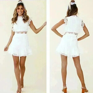 NWT Selfie Leslie Elisha Crochet Detail Lace Overlay Dress in White Trendy